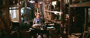 Indiana Jones in his office, surrounded by ancient artifacts