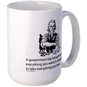Coffee mug featuring the quote incorrectly attributed to Jefferson.