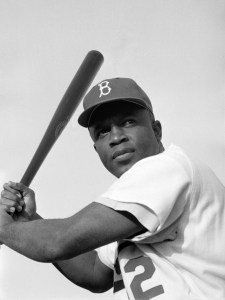 Jackie Robinson batting for the Brooklyn Dodgers, 1954
