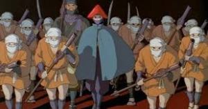 Lady Eboshi accompanied by armed soldiers